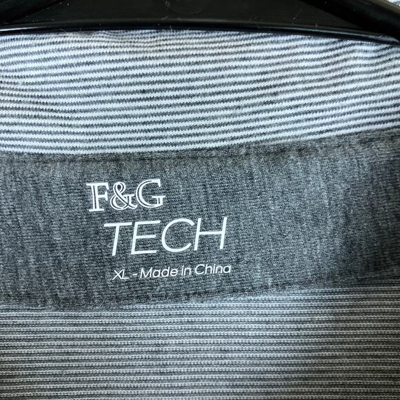 F & G Tech Mens Shirt Gray White Striped Collared Long Sleeve Henley Stretch XL - Picture 6 of 12